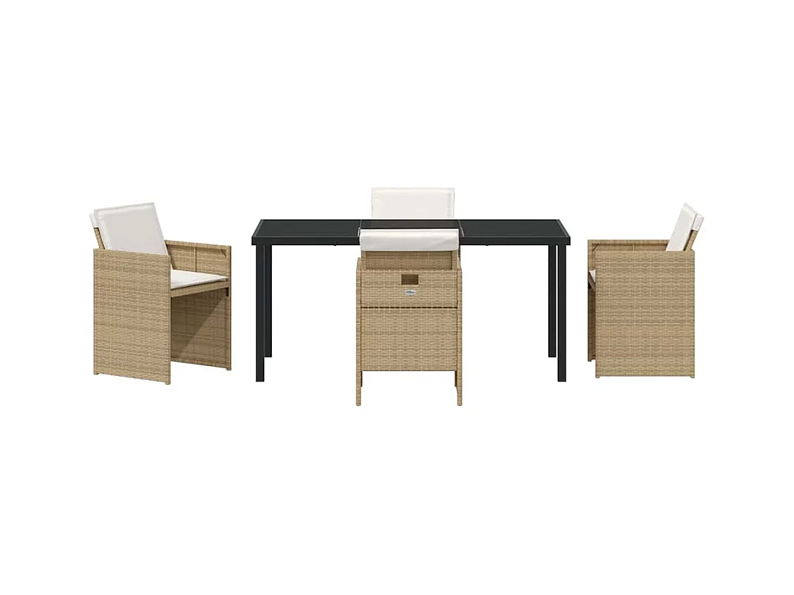Ensemble de Salle à Manger de Jardin de 5 Pièces avec Coussins Beige Rattan Poly