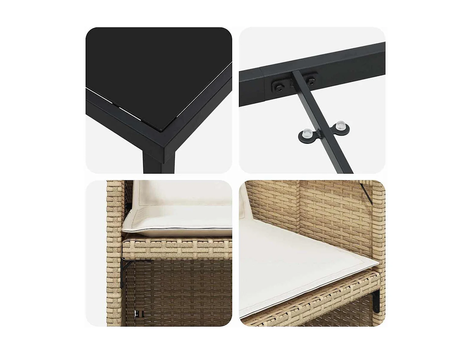 Ensemble de Salle à Manger de Jardin de 5 Pièces avec Coussins Beige Rattan Poly