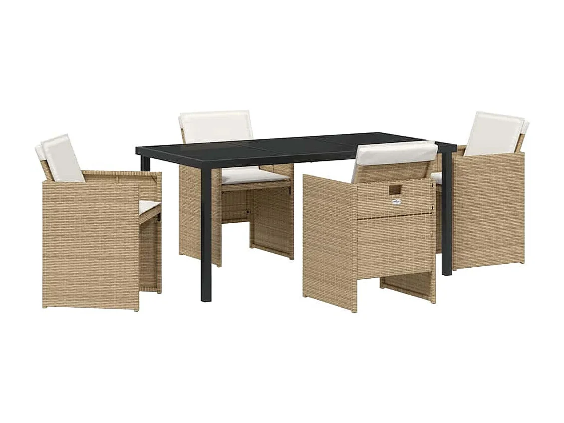 5-delige tuinset met beige kussens van polyrotan