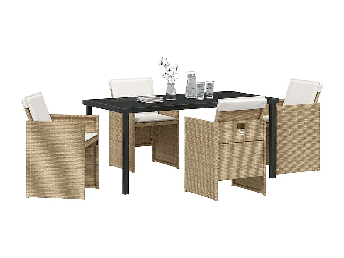 5-delige tuinset met beige kussens van polyrotan