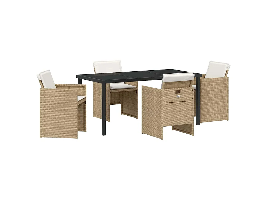 Juego de comedor de jardín de 5 piezas con cojines beige de ratán sintético