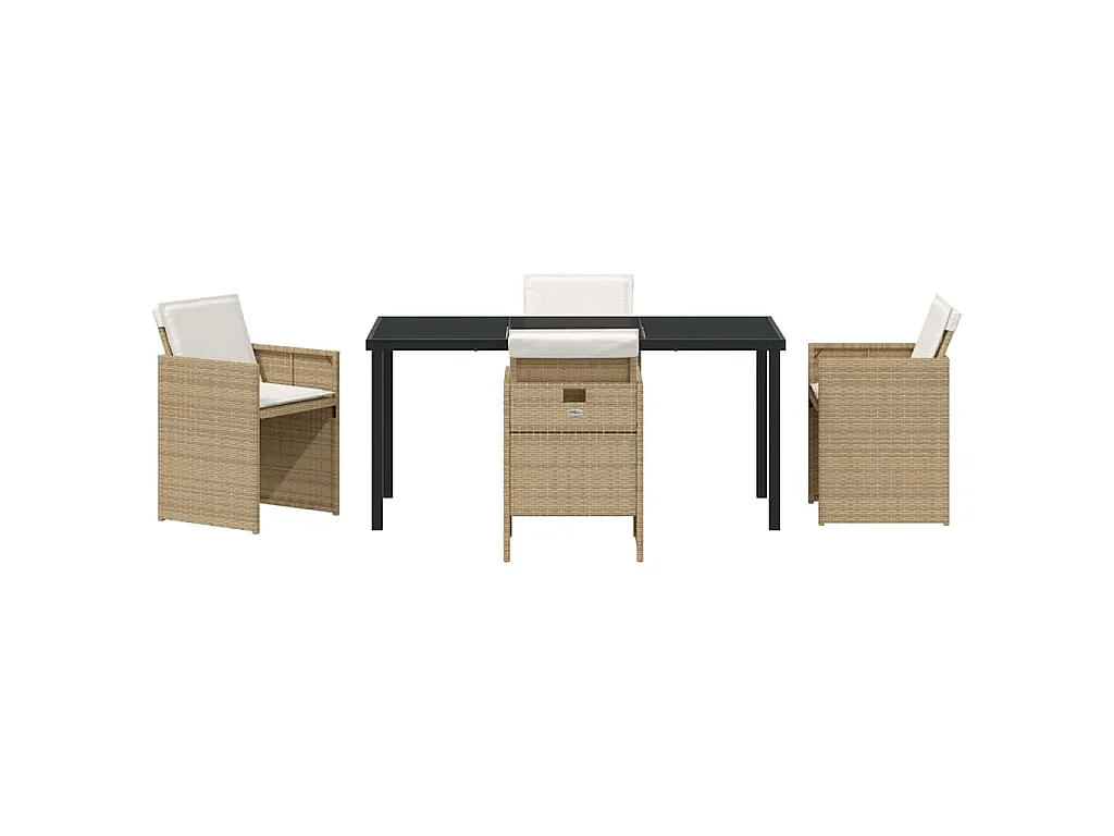 Juego de comedor de jardín de 5 piezas con cojines beige de ratán sintético
