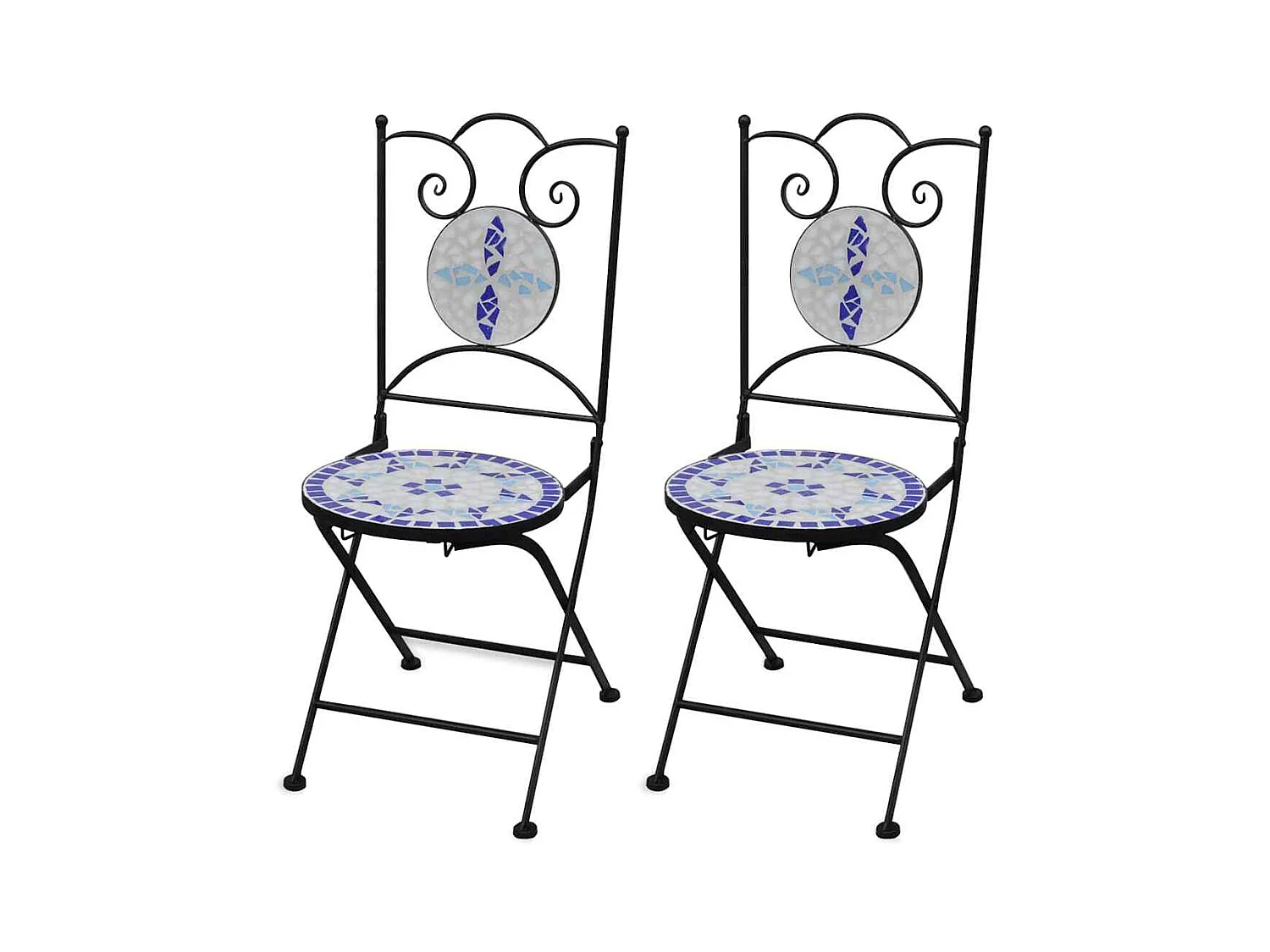 sedie pieghevoli da bistrot in ceramica blu e bianca