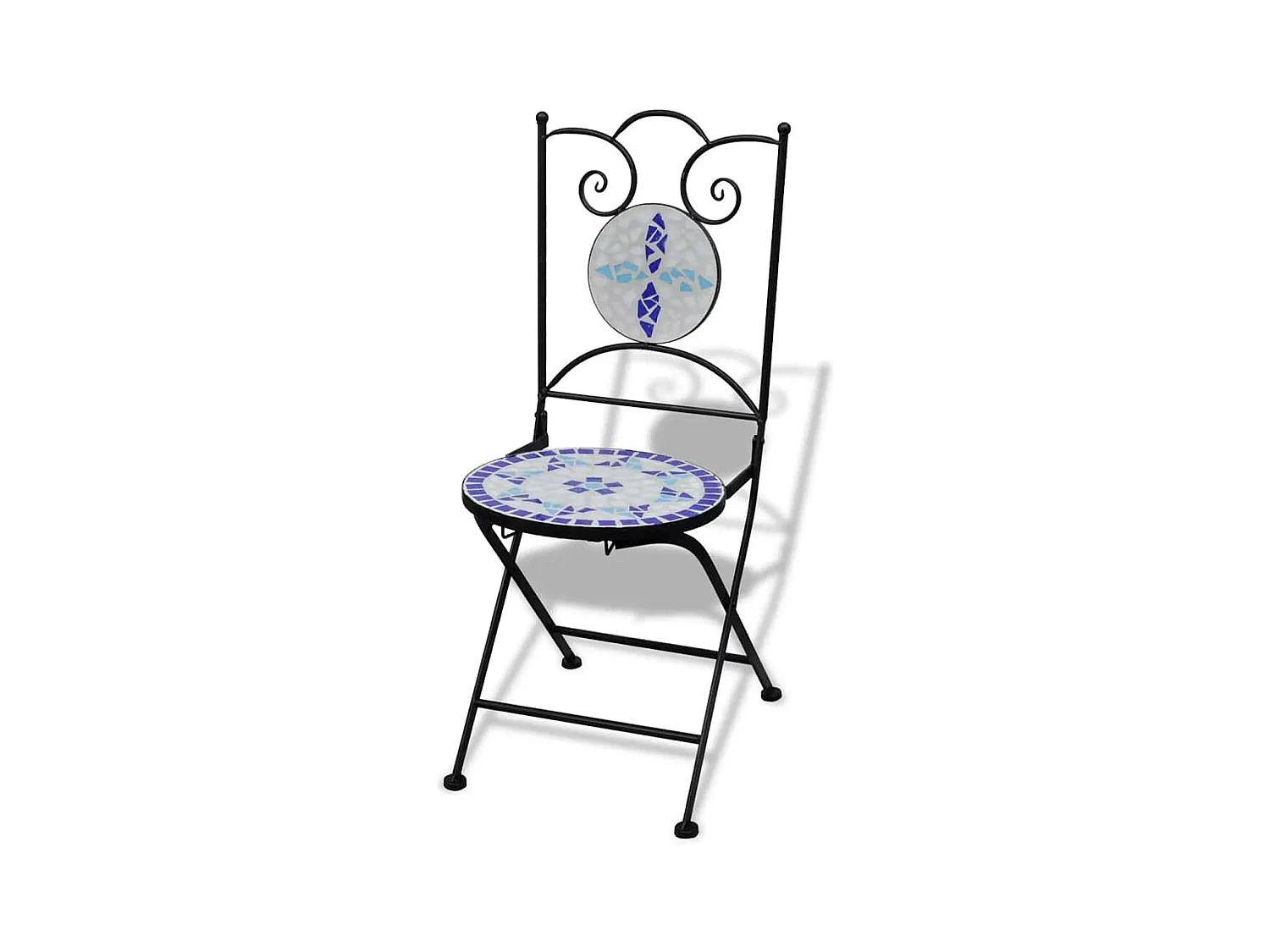 sedie pieghevoli da bistrot in ceramica blu e bianca