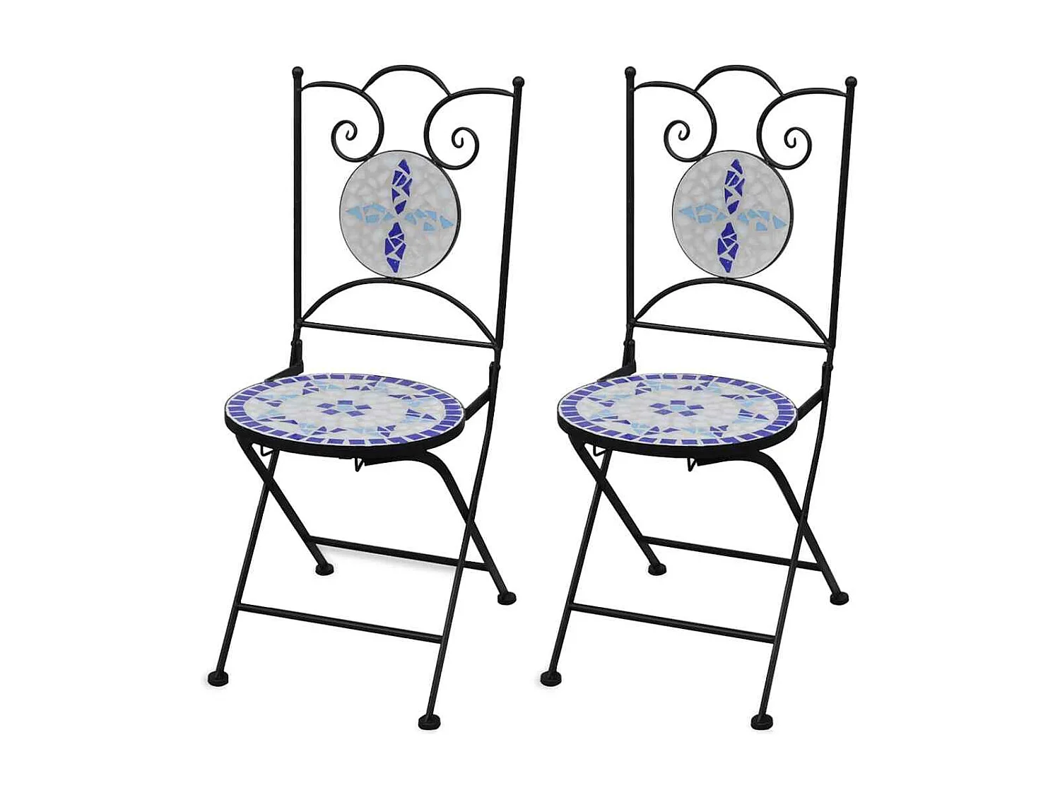 Chaises pliables de bistro 2 pcs Céramique Bleu et blanc