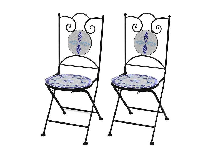 Chaises pliables de bistro 2 pcs Céramique Bleu et blanc