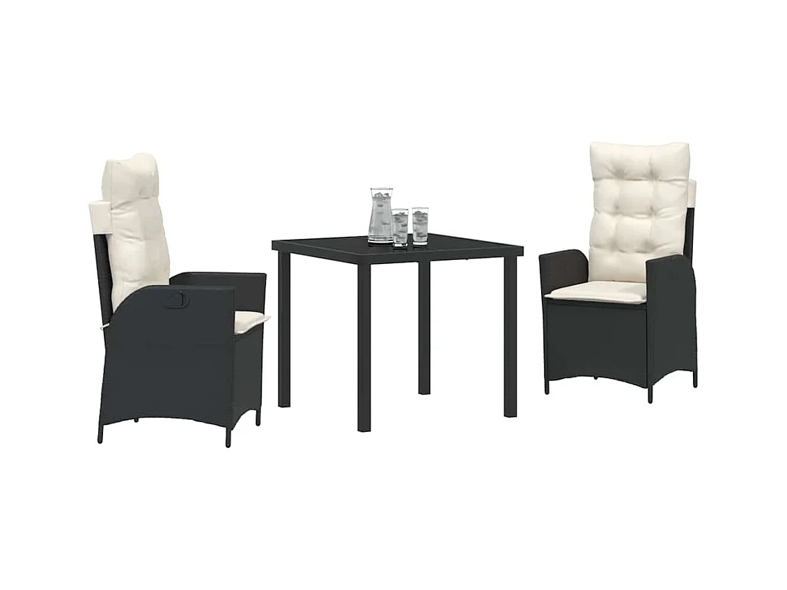 3-delige tuinset met zwarte polyrotan kussens