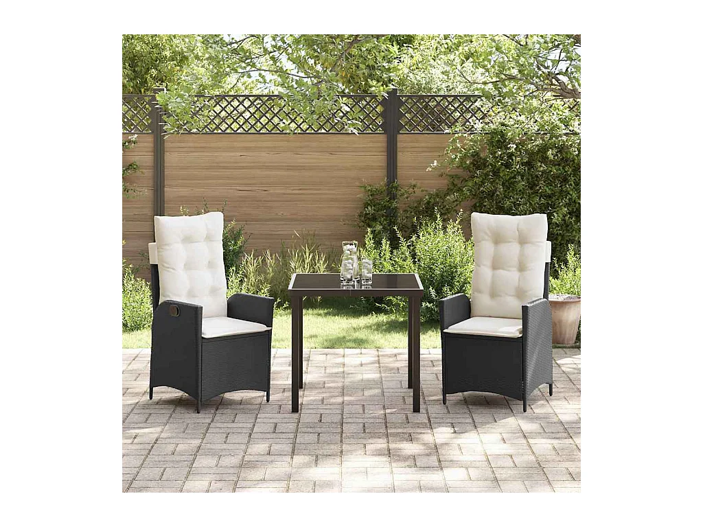 3-delige tuinset met zwarte polyrotan kussens