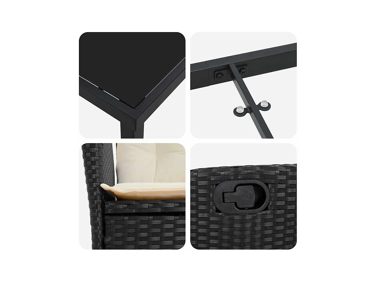 3-delige tuinset met zwarte polyrotan kussens