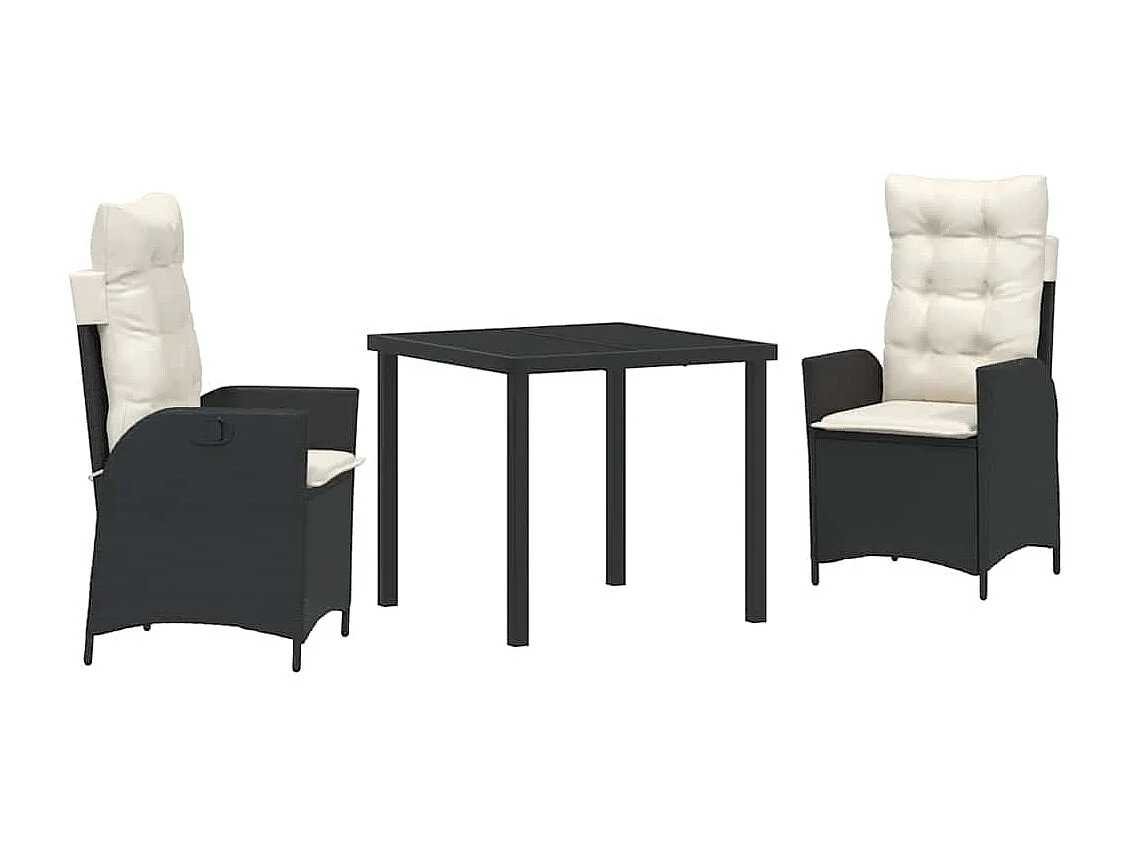 3-delige tuinset met zwarte polyrotan kussens