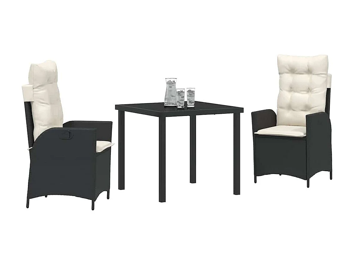 3-delige tuinset met zwarte polyrotan kussens