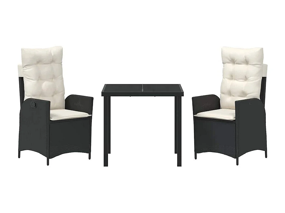 3-delige tuinset met zwarte polyrotan kussens