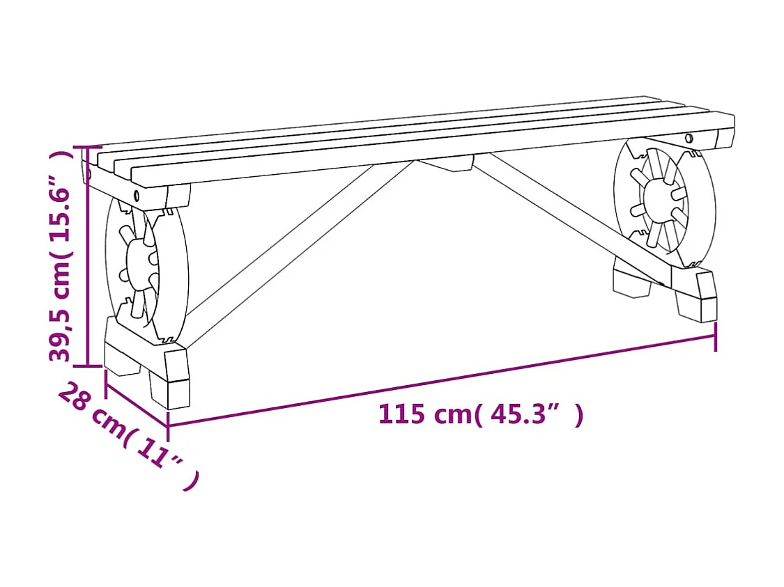 Juego de 2 bancos de jardín de madera maciza de abeto