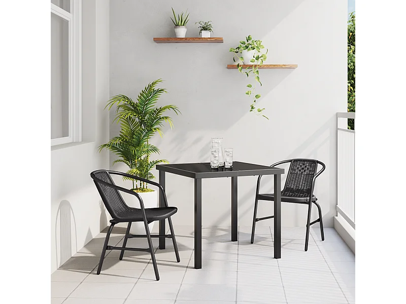 Set da giardino 3 pezzi in rattan, plastica, nero