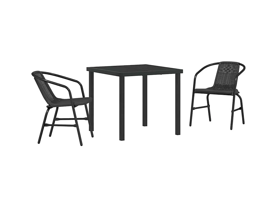 Set da giardino 3 pezzi in rattan, plastica, nero