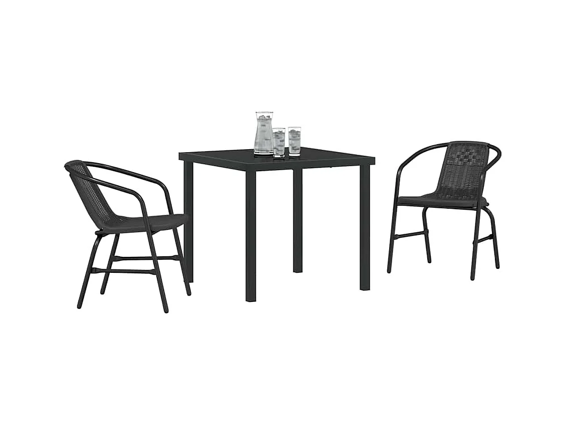 Set da giardino 3 pezzi in rattan, plastica, nero