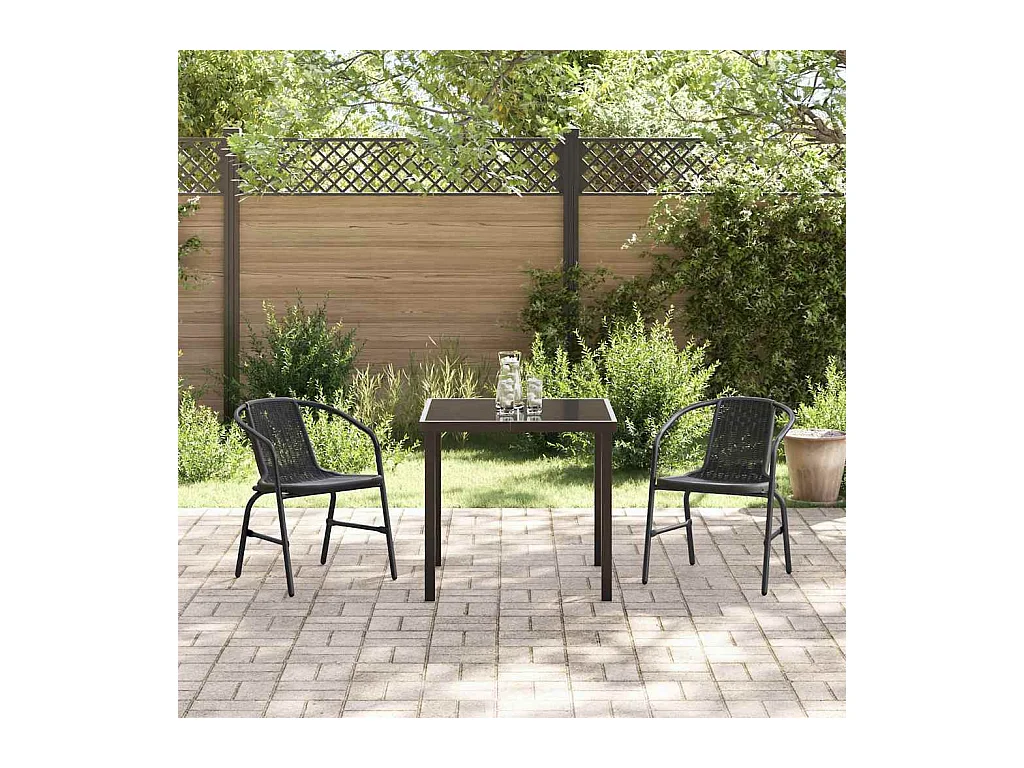 Set da giardino 3 pezzi in rattan, plastica, nero