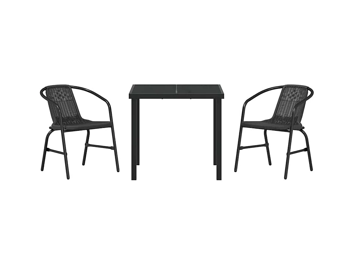Set da giardino 3 pezzi in rattan, plastica, nero