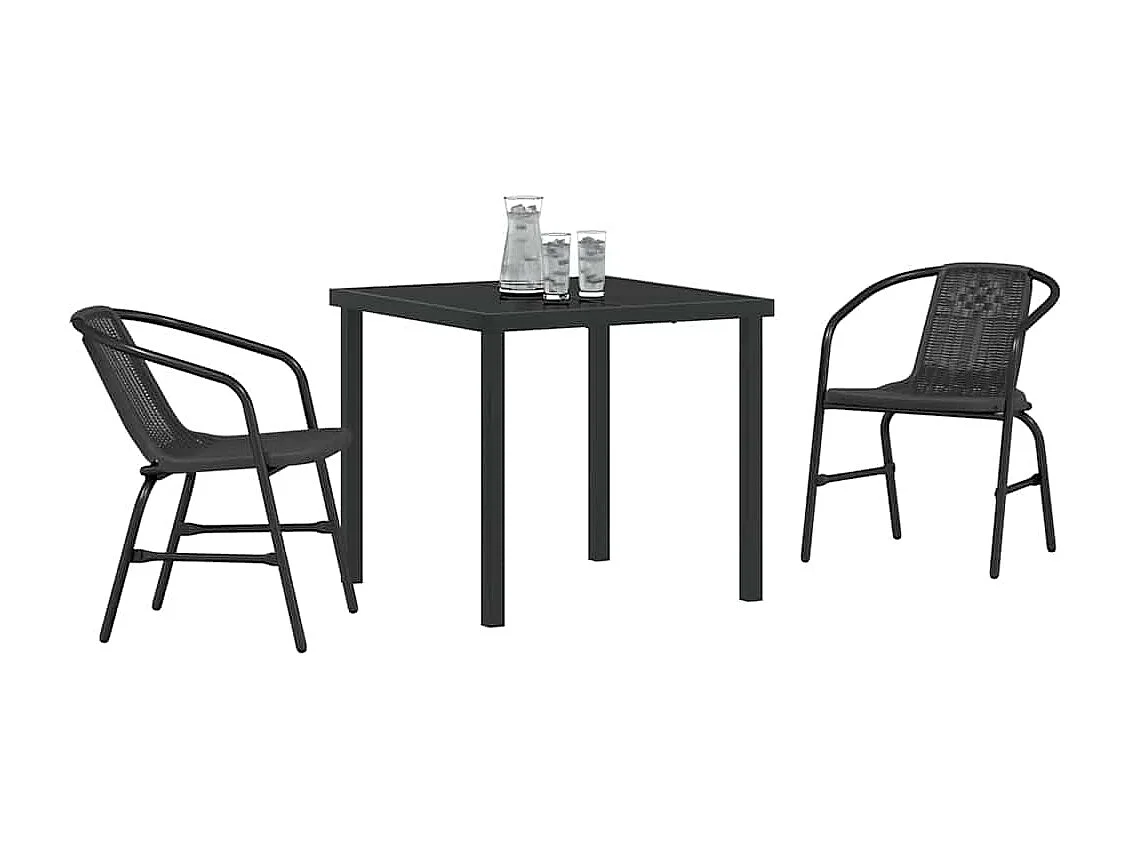 Set da giardino 3 pezzi in rattan, plastica, nero