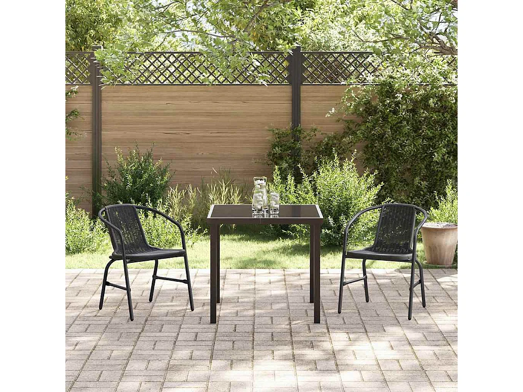 Set da giardino 3 pezzi in rattan, plastica, nero