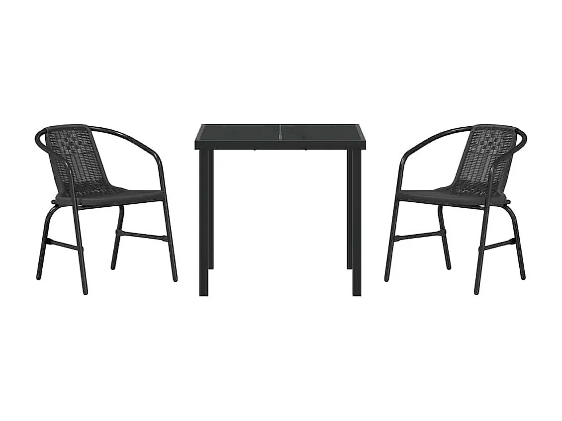 Set da giardino 3 pezzi in rattan, plastica, nero