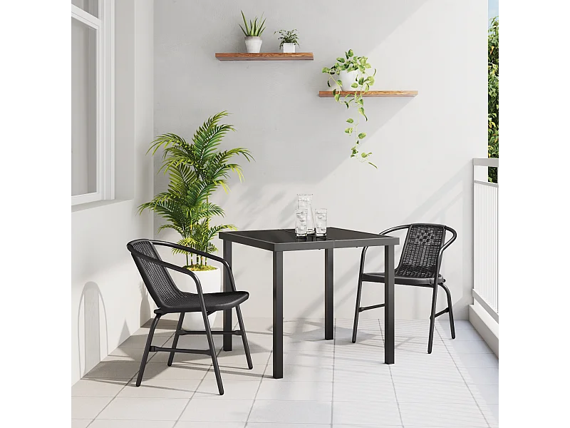 Set de jardin 3 pièces Rattan plastique noir
