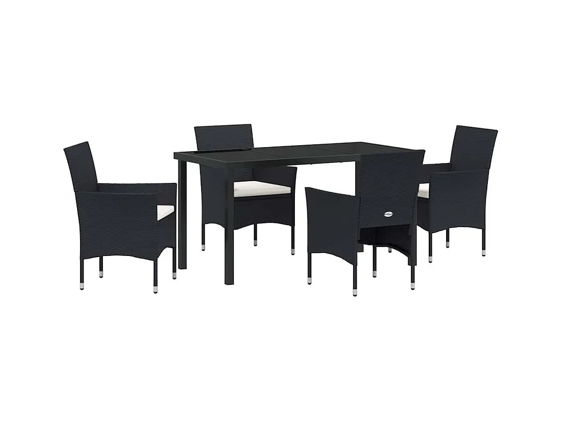 Ensemble de repas de jardin 5 pièces Noir Rattan poly
