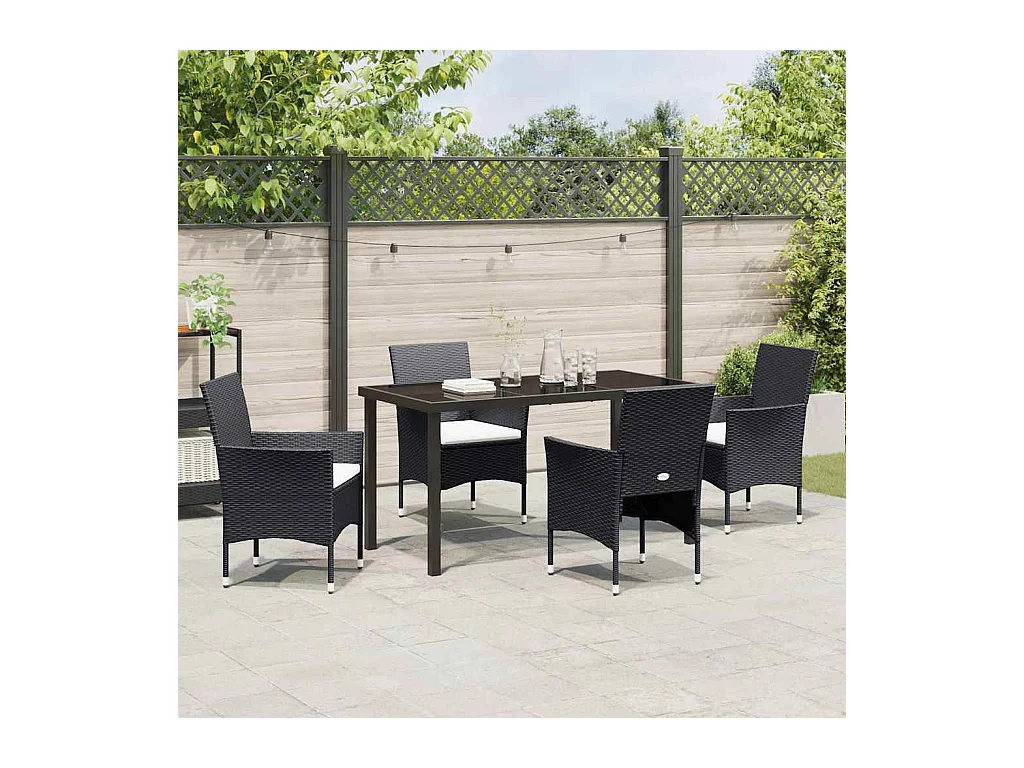 Ensemble de repas de jardin 5 pièces Noir Rattan poly