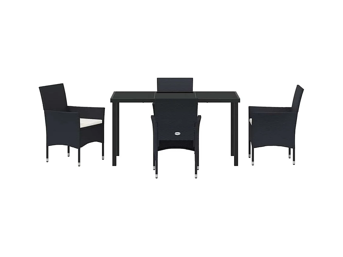 Ensemble de repas de jardin 5 pièces Noir Rattan poly