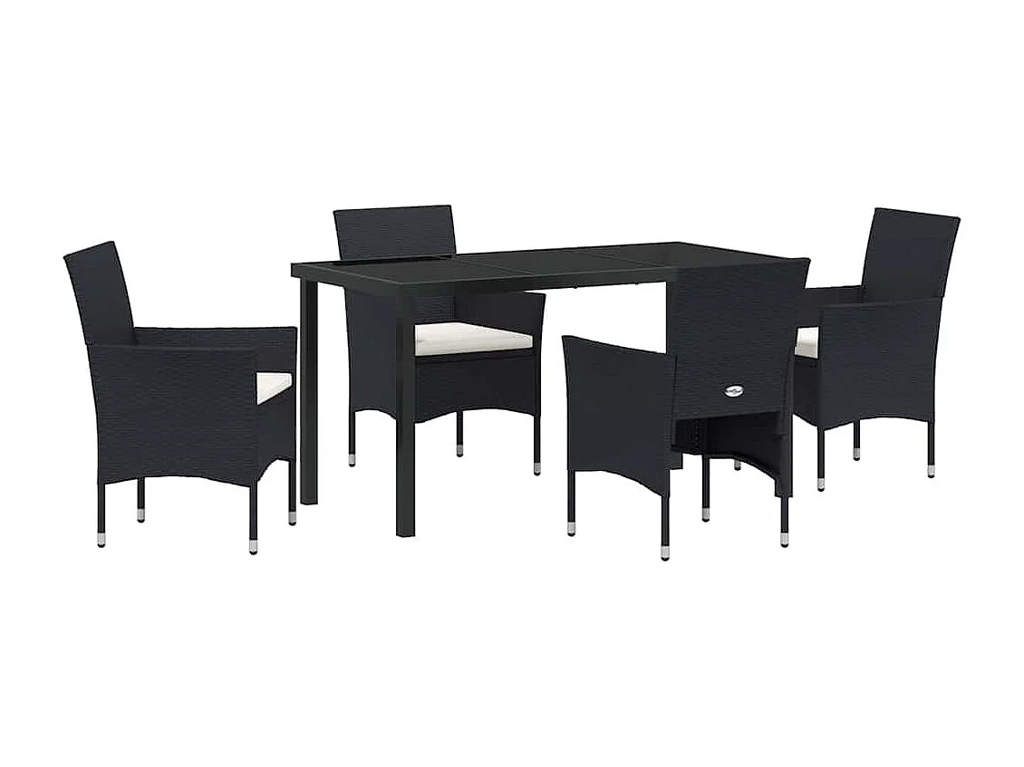 Ensemble de repas de jardin 5 pièces Noir Rattan poly