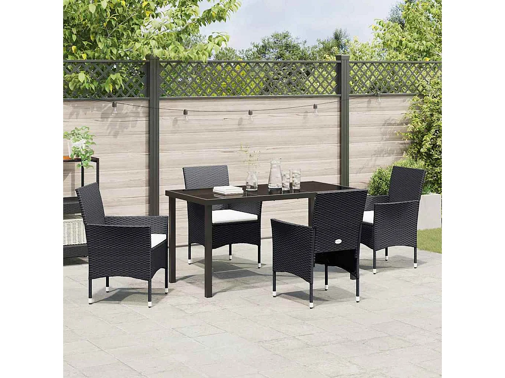 Ensemble de repas de jardin 5 pièces Noir Rattan poly