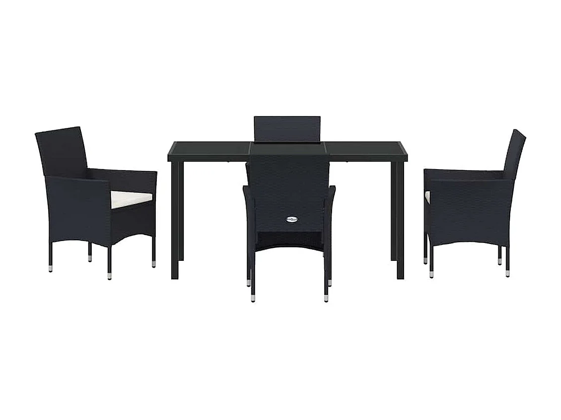 Ensemble de repas de jardin 5 pièces Noir Rattan poly