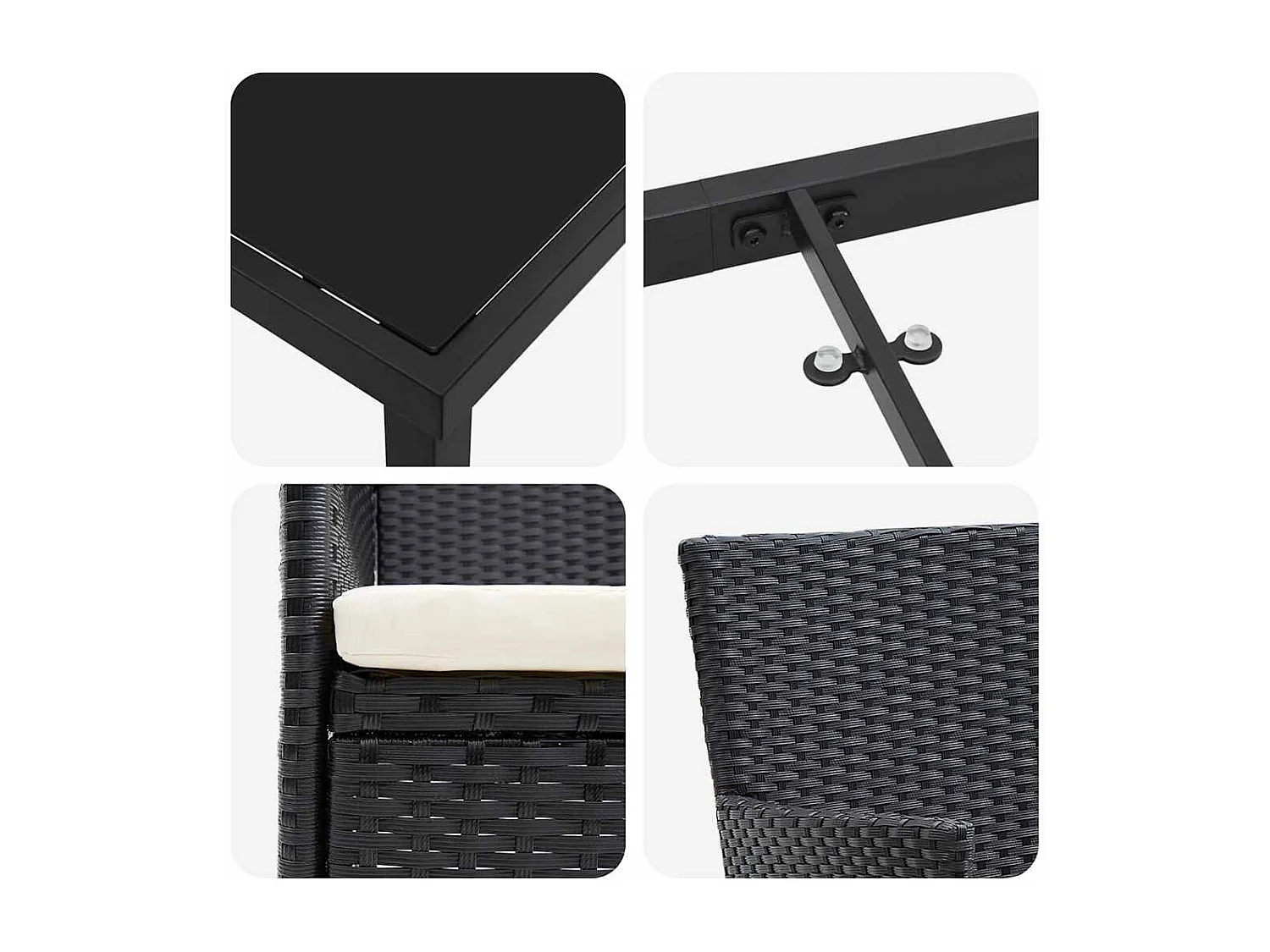 Ensemble de repas de jardin 5 pièces Noir Rattan poly