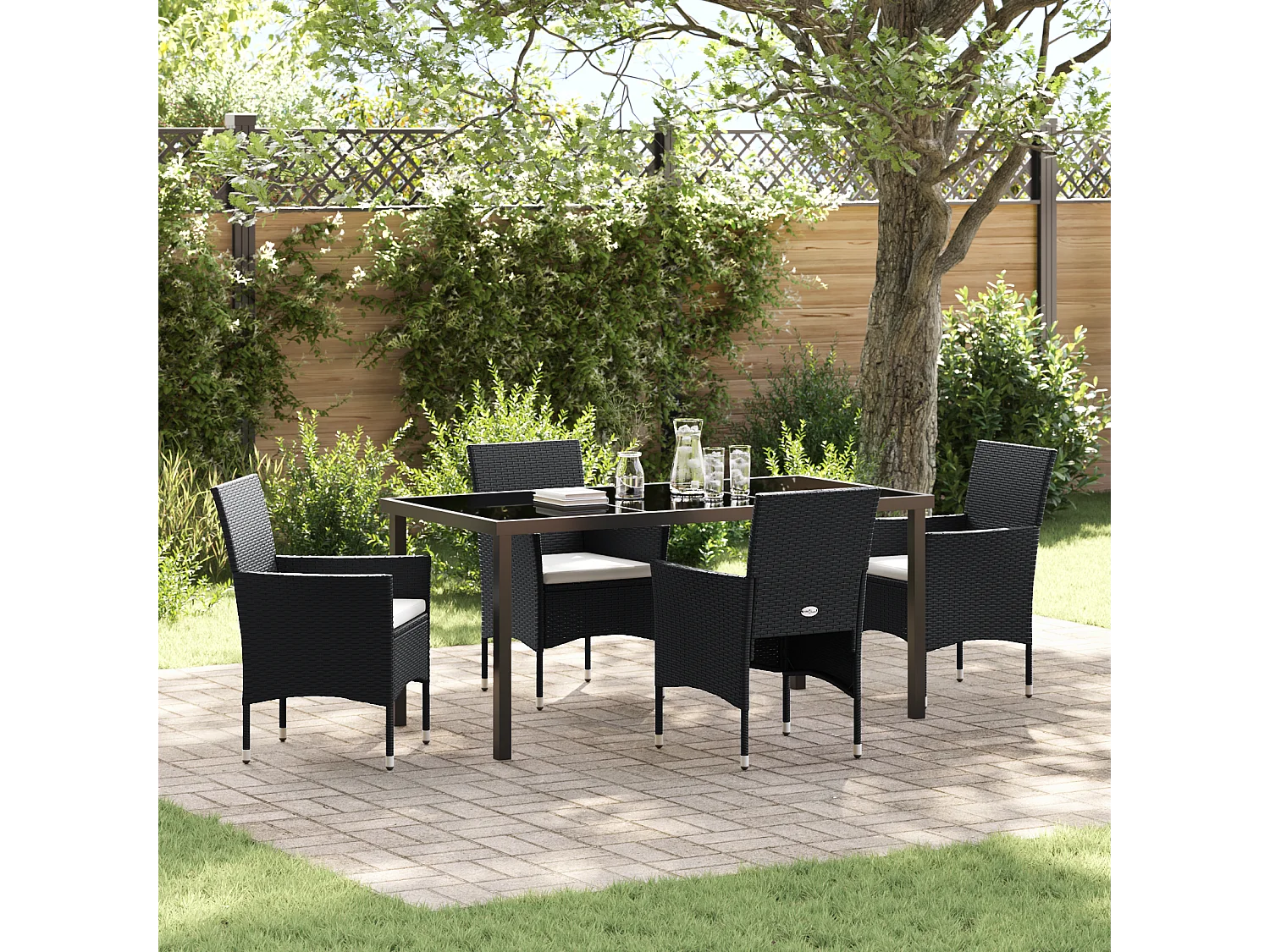 Ensemble de repas de jardin 5 pièces Noir Rattan poly