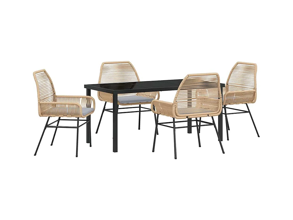 Set da pranzo da giardino 5 pezzi con cuscini in rattan marrone poly