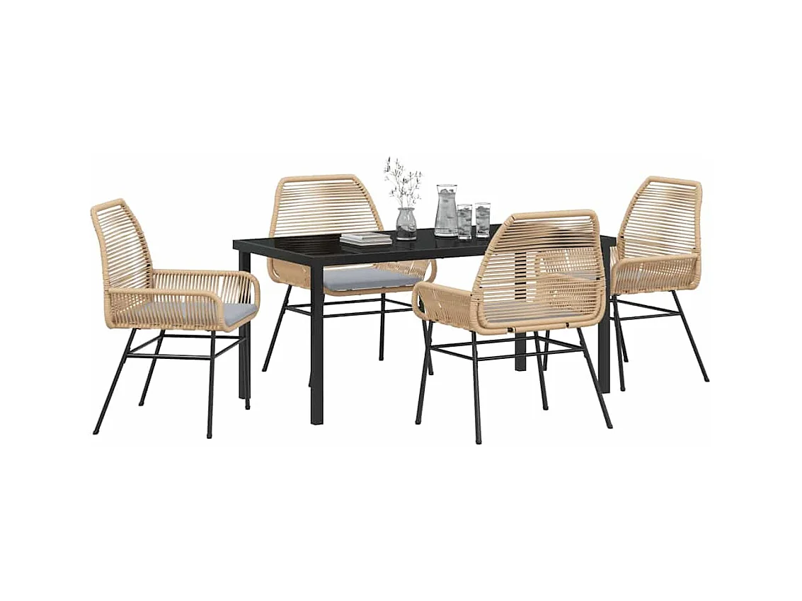 Set da pranzo da giardino 5 pezzi con cuscini in rattan marrone poly