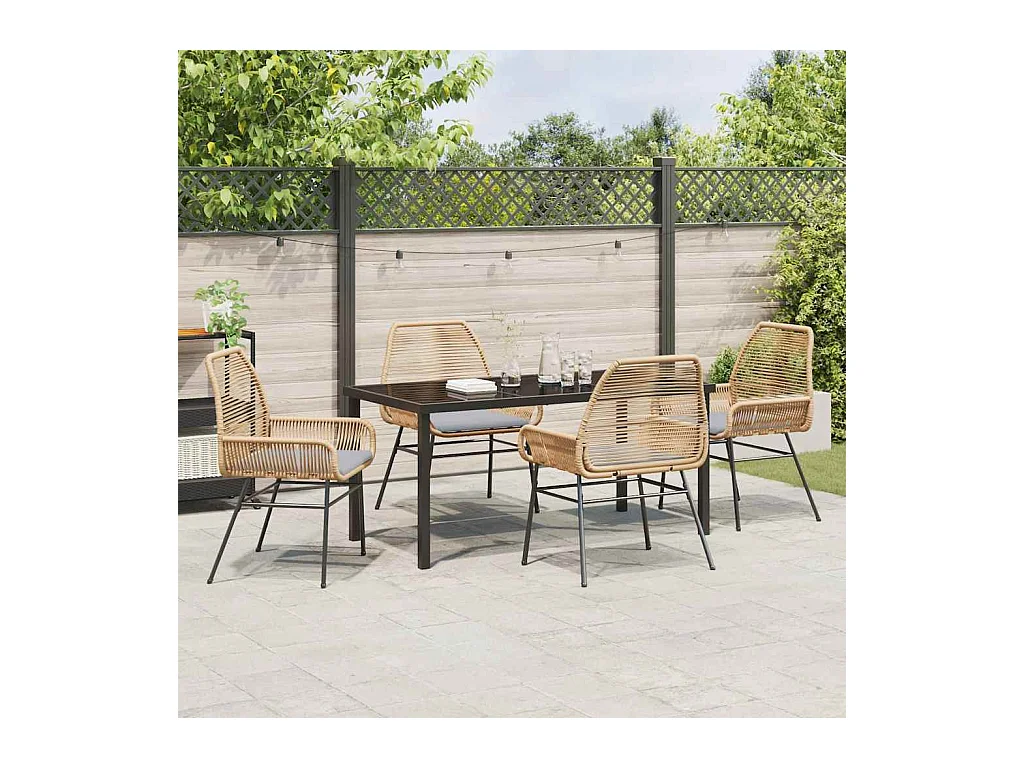 Set da pranzo da giardino 5 pezzi con cuscini in rattan marrone poly
