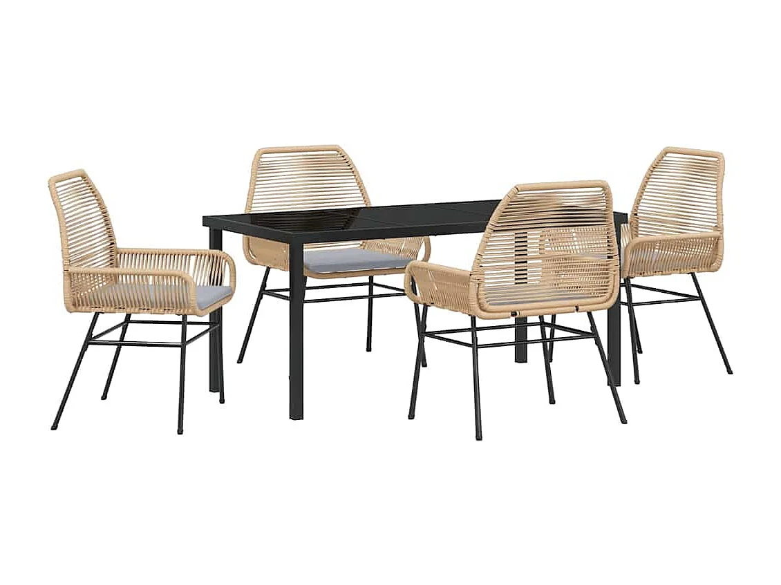 5-delige tuinset met kussens, bruin rotan, poly