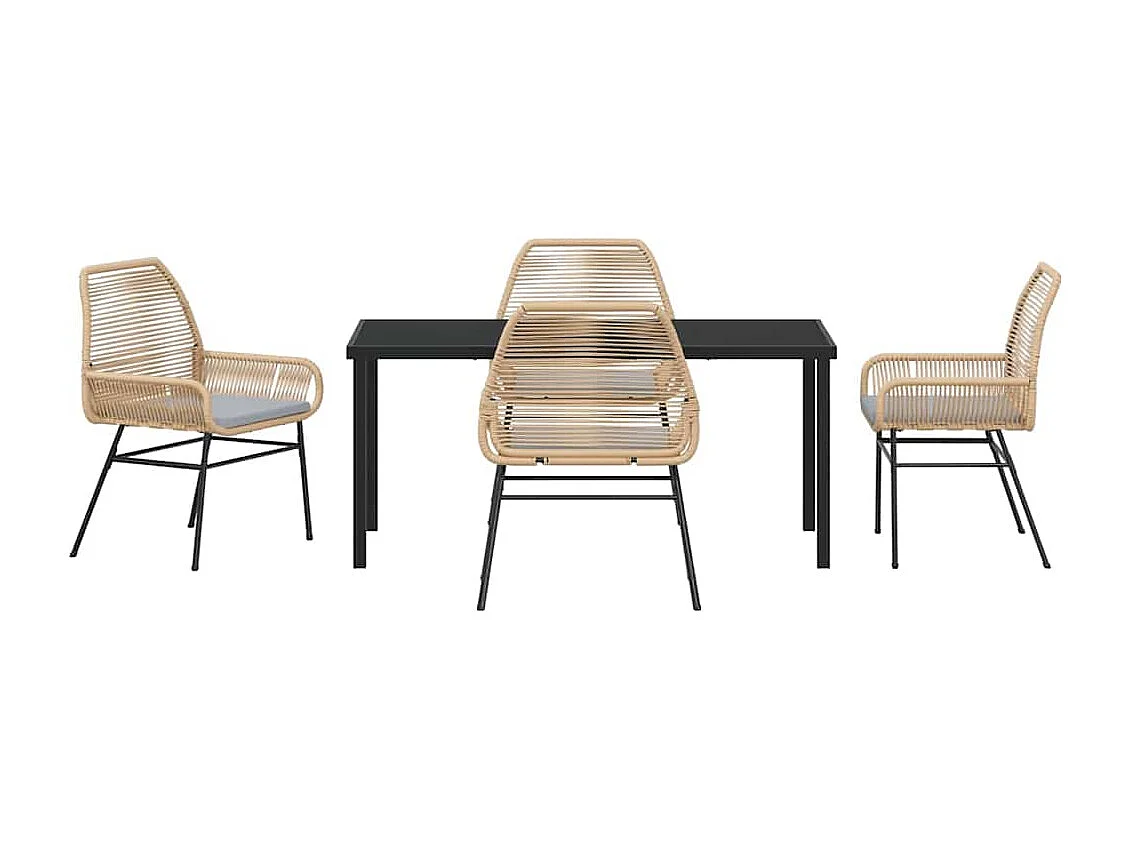 5-delige tuinset met kussens, bruin rotan, poly