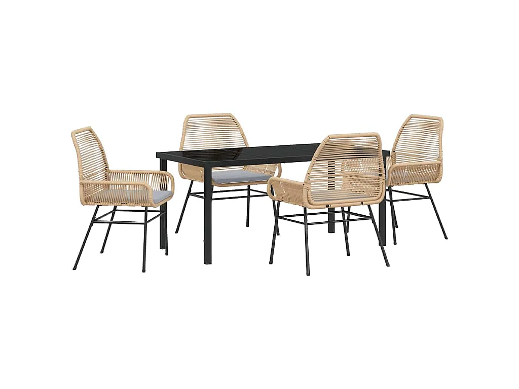 5-teiliges Garten-Ess-Set mit Kissen, braun, Rattan, Poly