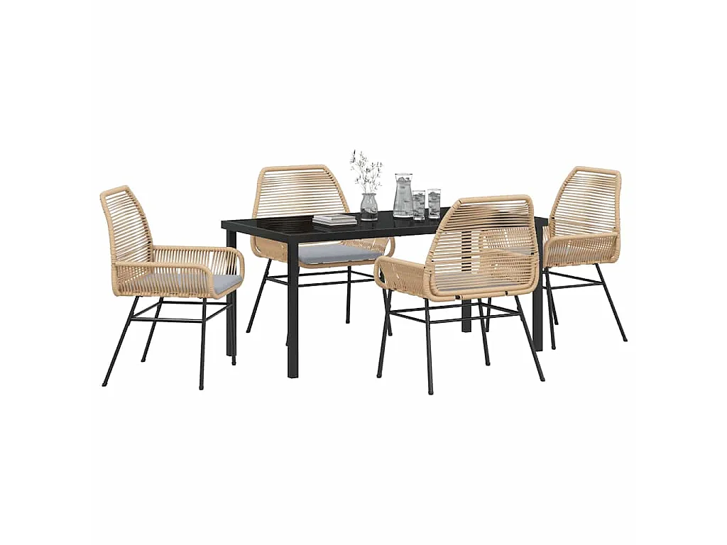 5-teiliges Garten-Ess-Set mit Kissen, braun, Rattan, Poly