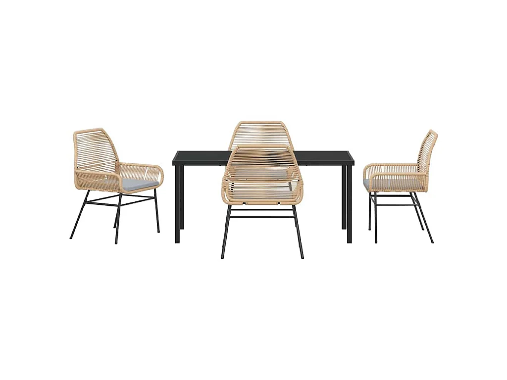 5-teiliges Garten-Ess-Set mit Kissen, braun, Rattan, Poly