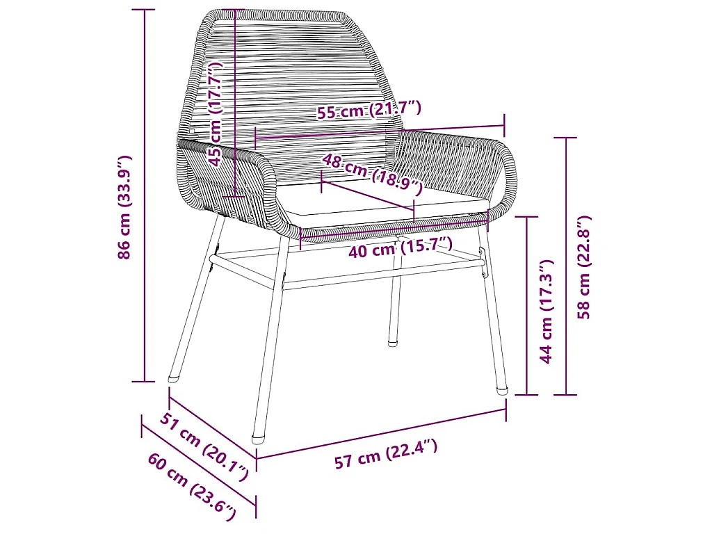 5-teiliges Garten-Ess-Set mit Kissen, braun, Rattan, Poly