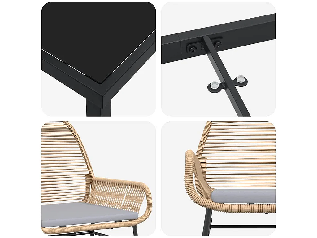 5-teiliges Garten-Ess-Set mit Kissen, braun, Rattan, Poly