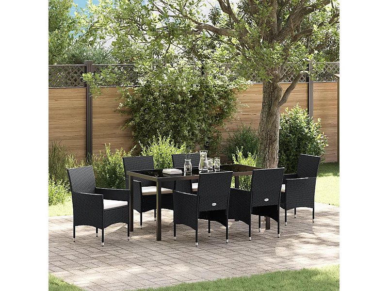 7-delige zwarte poly rattan tuinset