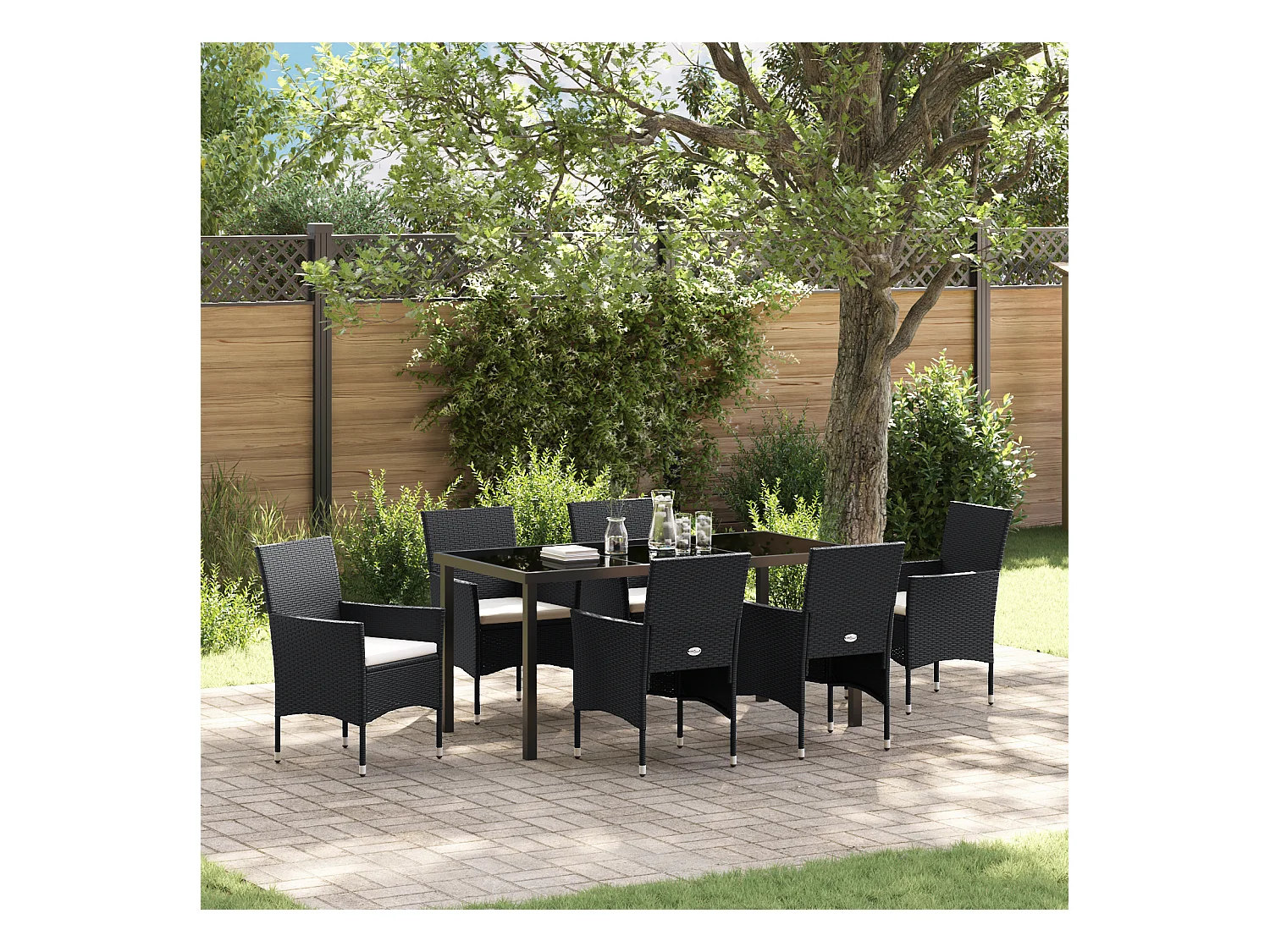 Ensemble de Salle à Manger de Jardin 7 Pièces Noir Poly Rotin