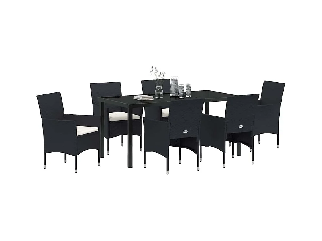 Ensemble de Salle à Manger de Jardin 7 Pièces Noir Poly Rotin