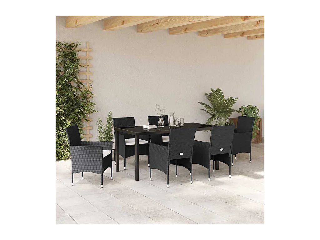 Ensemble de Salle à Manger de Jardin 7 Pièces Noir Poly Rotin