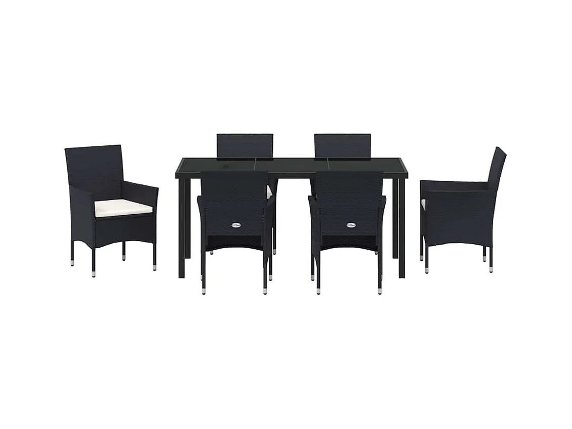 Ensemble de Salle à Manger de Jardin 7 Pièces Noir Poly Rotin