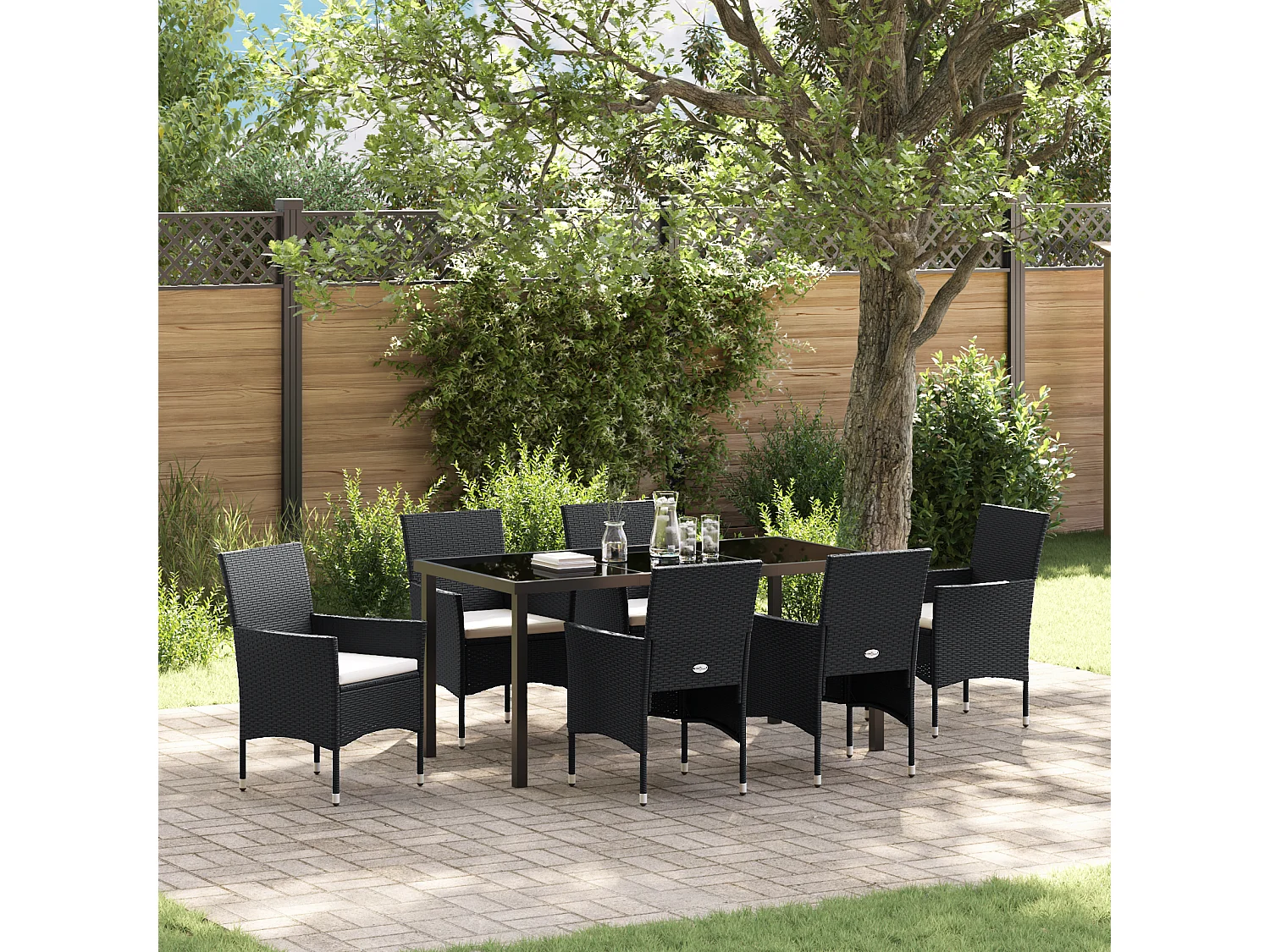 Ensemble de Salle à Manger de Jardin 7 Pièces Noir Poly Rotin